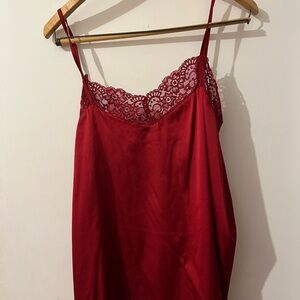 Elegant Red Lace Trim Night Cami